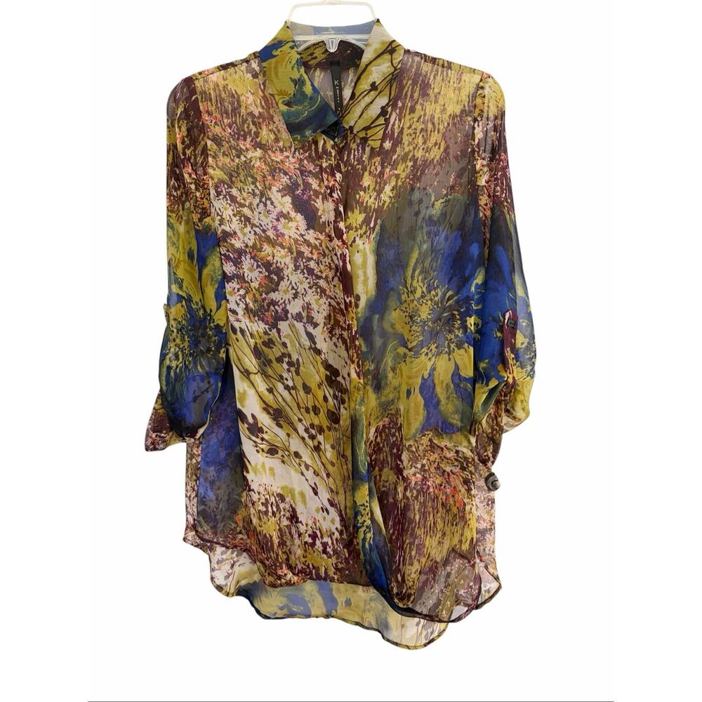 IC By Connie K Abstract Floral Georgette Wrap Style High Low Tunic Sz S
